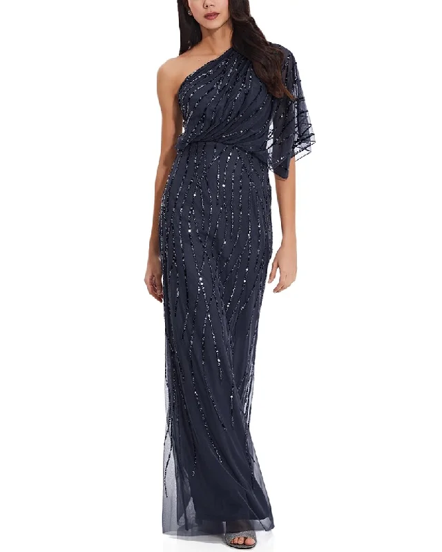 Maxi dress for upscale events -Adrianna Papell Long One Shoulder Beaded Dress