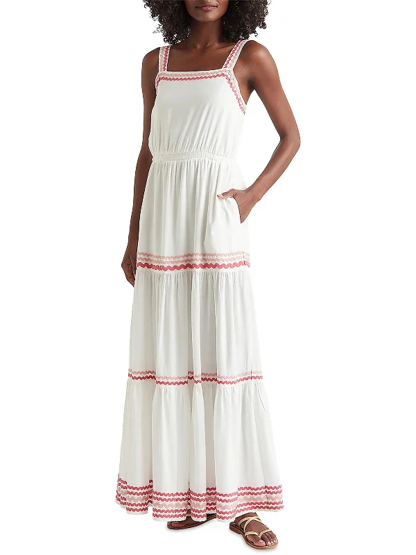 Maxi dress for women -Riviera Womens Rick Rack Trim Elastic Maxi Dress