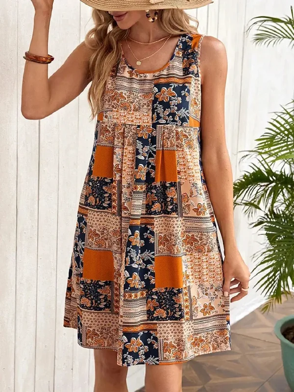 Mini dress with long sleeves -Printed Sleeveless Mini Dress