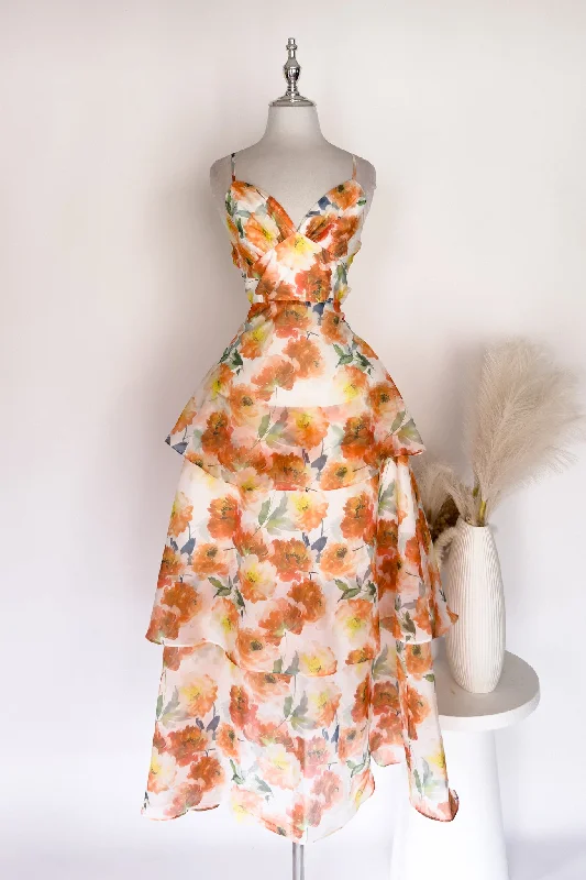 Maxi dress with a wrap design -Kaelith Floral Maxi Dress - Orange