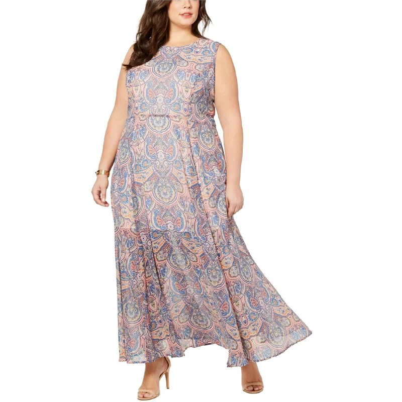 Maxi dress with high-low hem -Tommy Hilfiger Womens Paisley Maxi Dress, Orange, 18W