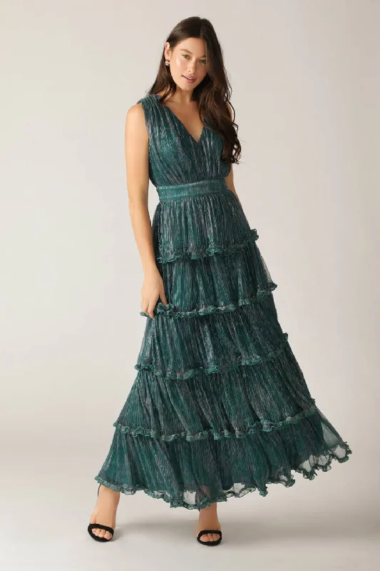 Maxi dress with a wrap design -RADIANT SPIRIT WOVEN PLEATED MAXI DRESS