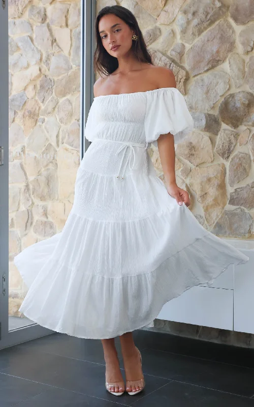 Maxi dress with waist tie -Zanetti Maxi Dress - White