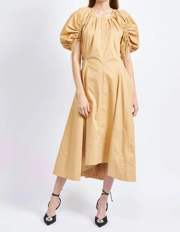 Midi dress for evening -Rowan Cotton Poplin Midi Dress In Beige