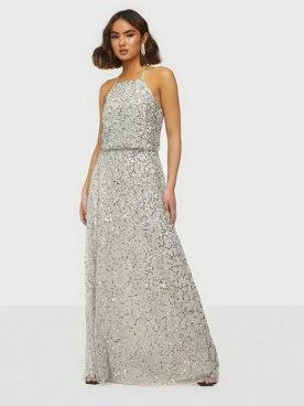 Maxi dress with ruffles -Maya All Over Sequin Haltneck Maxi Dress