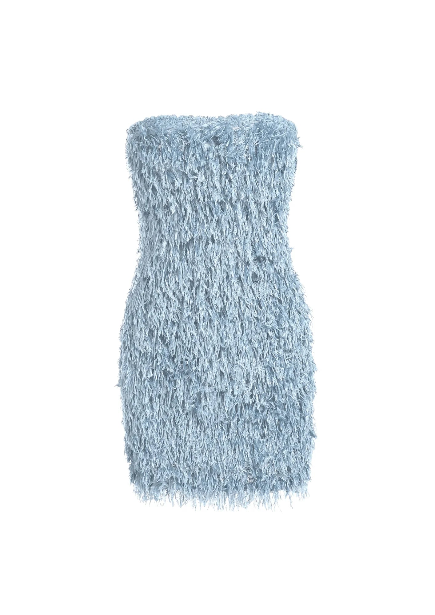 Mini dress with fringe -BABY BLUE FAUX FEATHER MINI DRESS