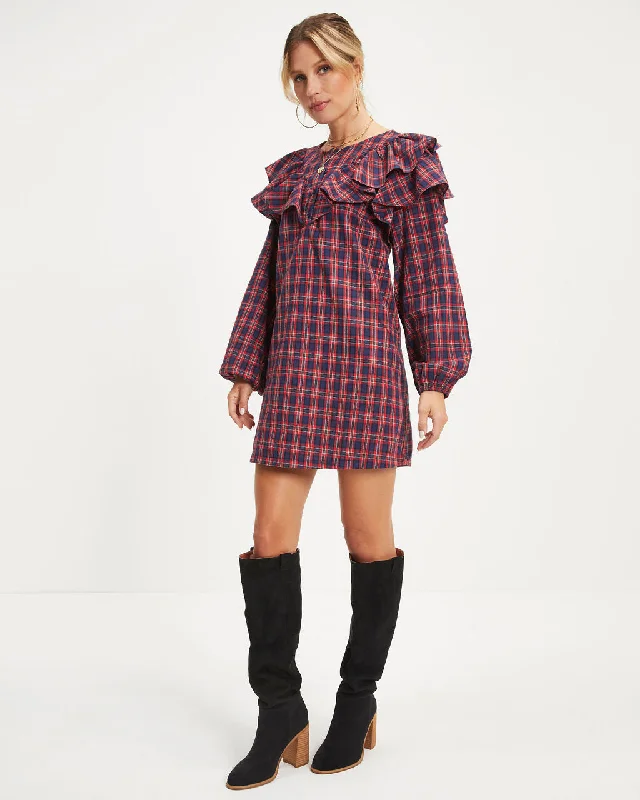 Mini dress with belt -Be Merry Plaid Ruffle Mini Dress