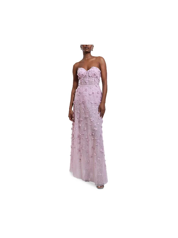 White maxi dress -Womens Applique Maxi Evening Dress