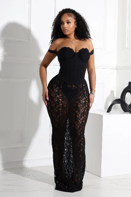 Maxi dress with V-neck -Maila Lace Corset Maxi Dress With Underwear