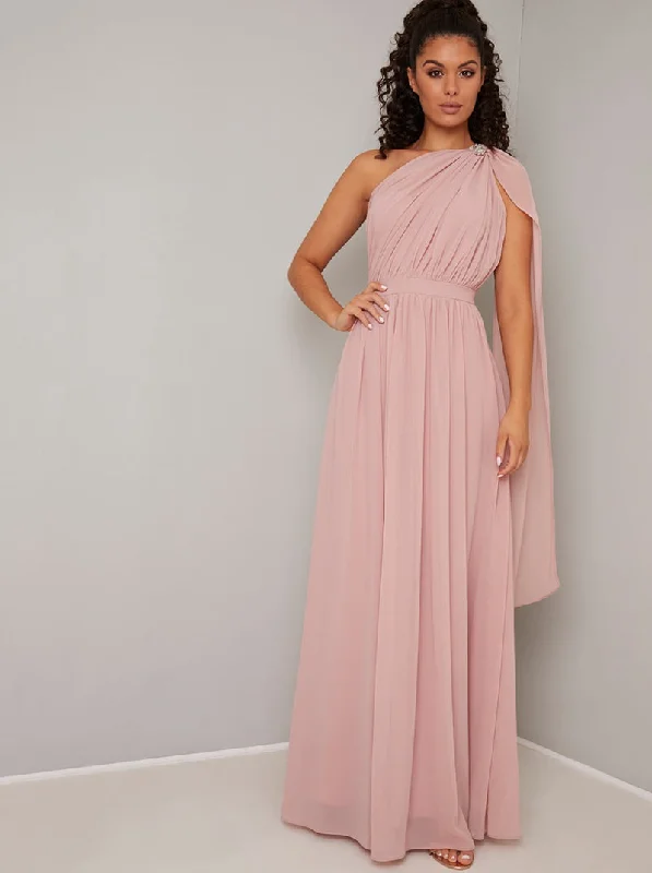 Maxi dress with embellished waist -Petrina One Shoulder Embellished Maxi Dress