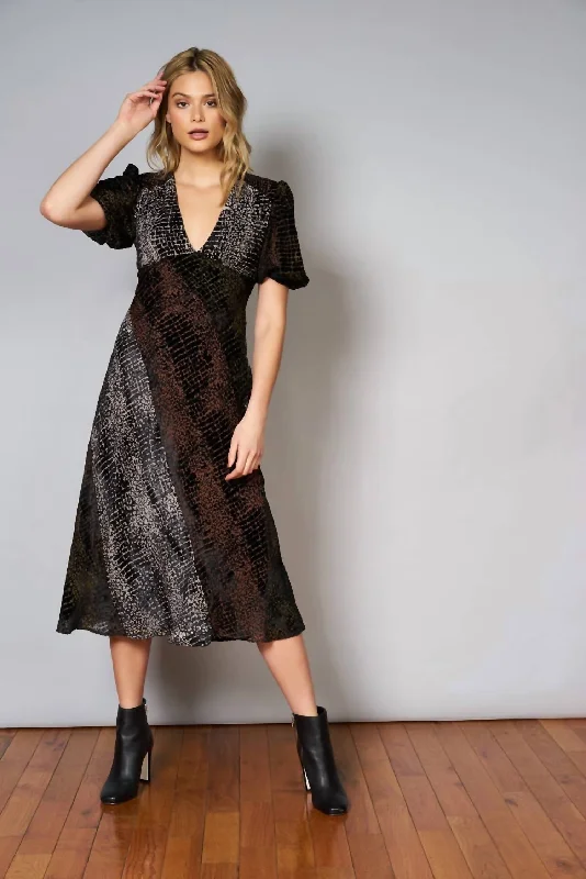 Midi dress for wedding -Arrie Midi Dress In Black/Brown Print