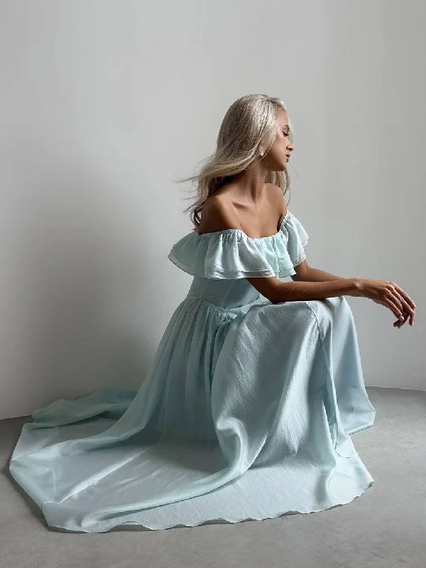 Maxi dress with lace-up back -Ethereal Off-Shoulder Maxi Dress