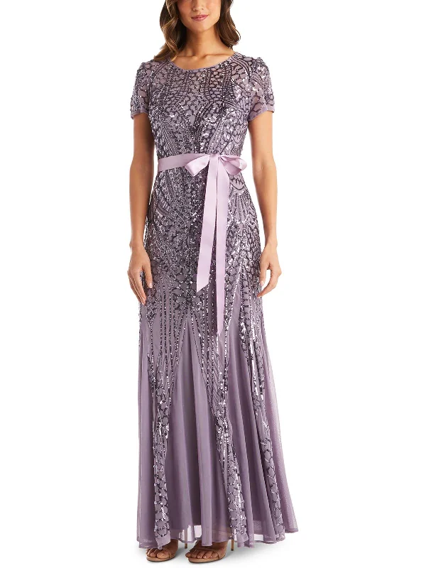 Maxi dress for evening wedding -Womens Sequined Maxi Evening Dress