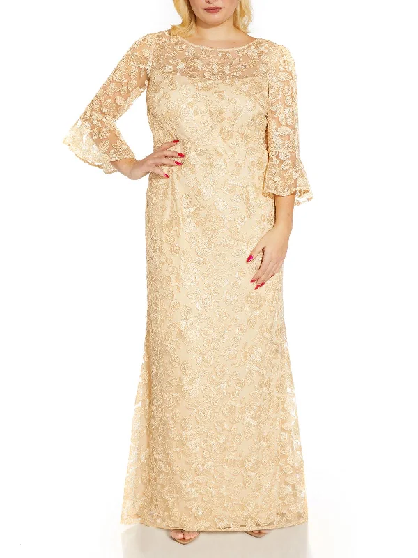 Maxi dress with V-neck -Plus Womens Soutache Maxi Evening Dress