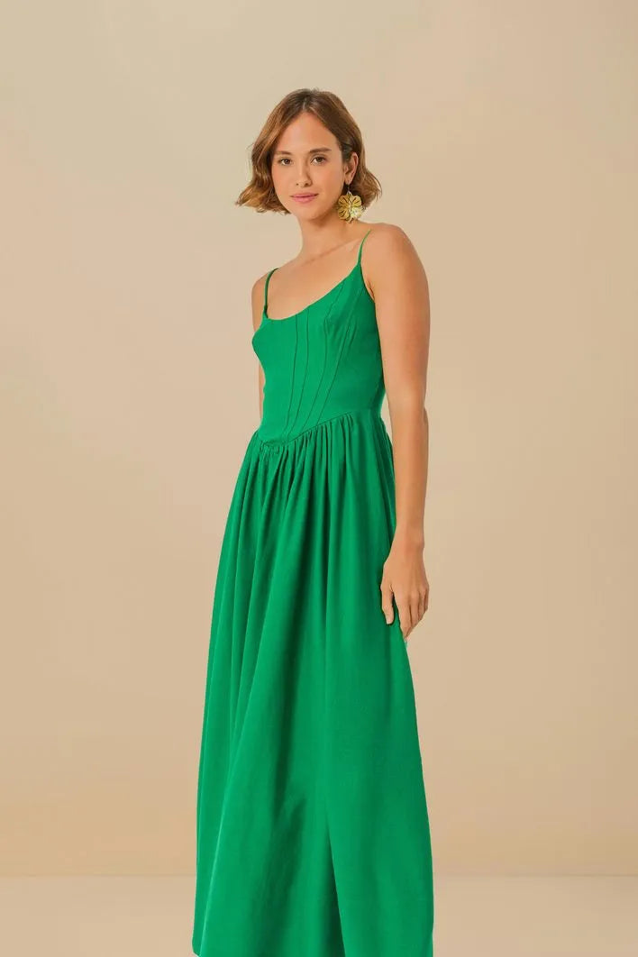 Maxi dress with satin finish -Vestido Corselet Alcinhas