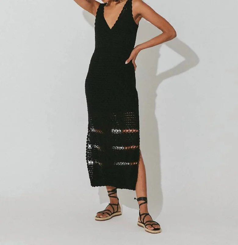 Midi dress with chiffon overlay -Diah Crochet Midi Dress In Black