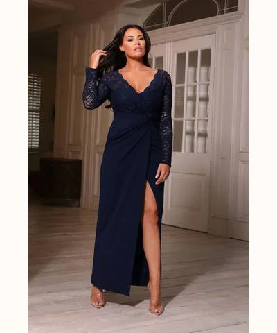 Maxi dress for evening wedding -Longsleeve Maxi Dress Navy