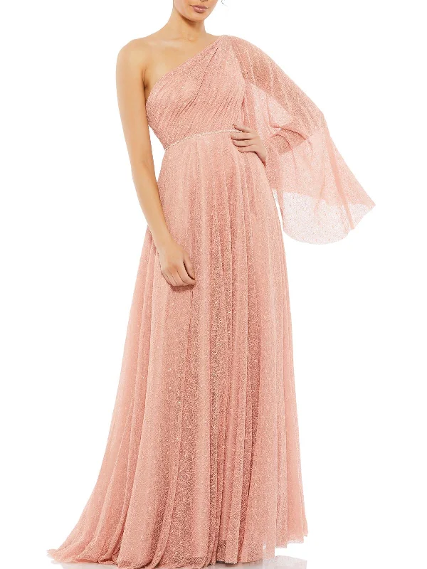 Maxi dress with sheer details -Womens Cape Sleeve Maxi Evening Dress