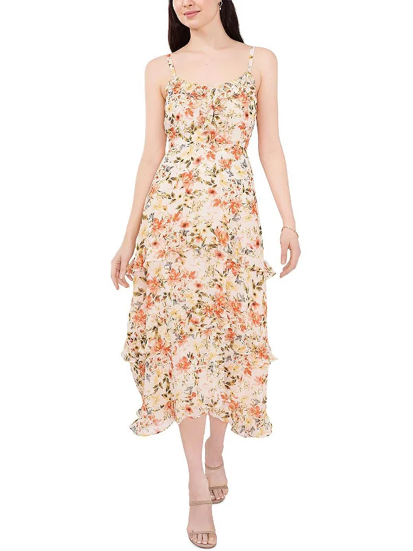 Maxi dress with velvet fabric -Womens Floral Maxi Evening Dress