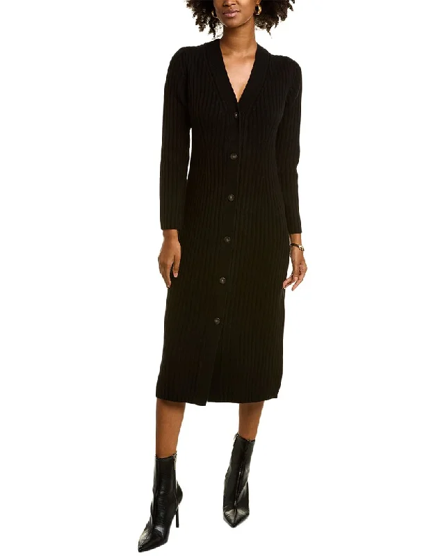 Midi dress with crossover back -Vince Ribbed Button Wool & Cashmere-Blend Midi Dress