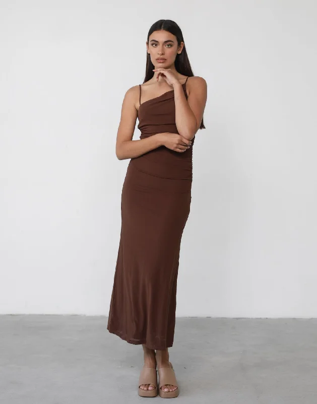 Maxi dress with pleated skirt -Luciana Maxi Dress (Brown)