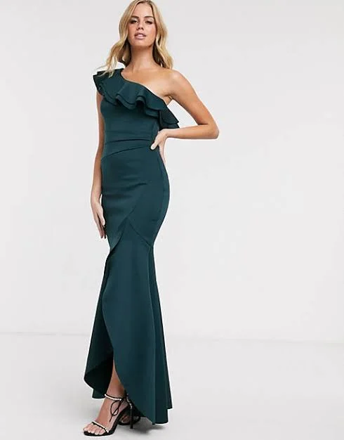 Strapless maxi dress -One Shoulder Maxi Dress Green