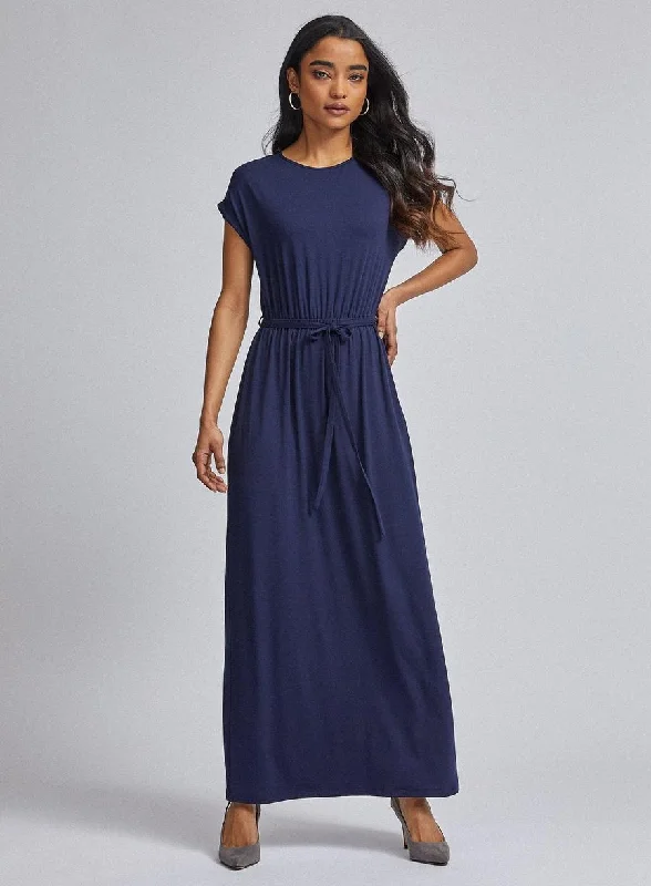 Maxi dress for fall -Navy Maxi Jersey Dress