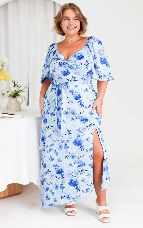 Maxi dress with contrasting color -Janice Maxi Dress - Blue Floral