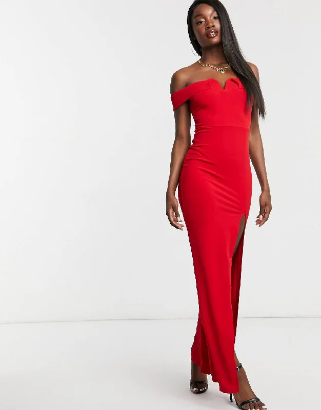 Maxi dress for outdoor events -Bardot Maxi Dress Red