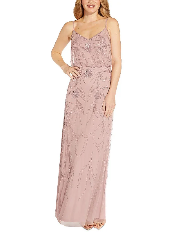 Maxi dress with side slit -Plus Womens Blouson Maxi Evening Dress