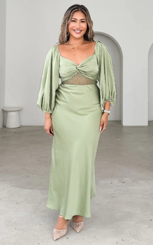 Maxi dress for garden party -Alessia Maxi Dress - Olive Sage