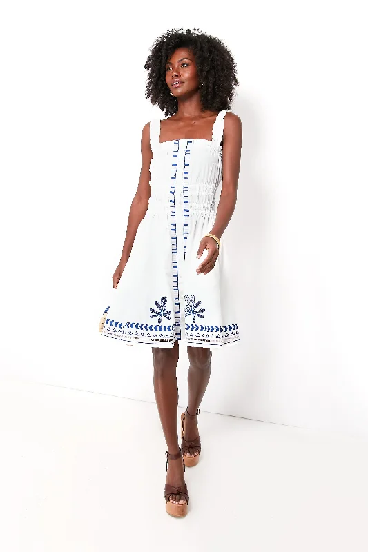 Mini dress with sheer panels -Soumy White Jimmy Embroidered Mini Dress