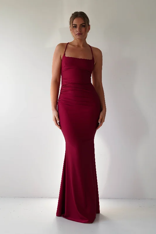 Strapless maxi dress -Monette Bodycon Maxi Gown | Burgundy