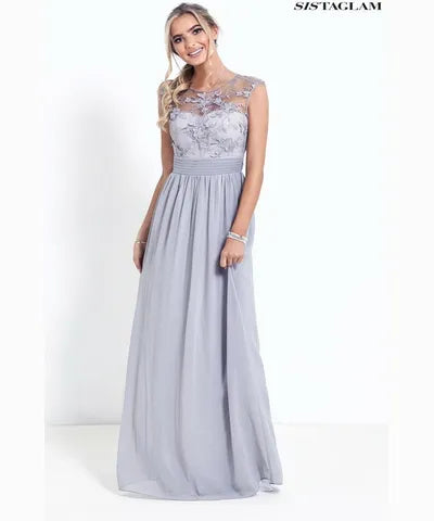 Maxi dress with ruffles -Embellished Maxi Dress Grey