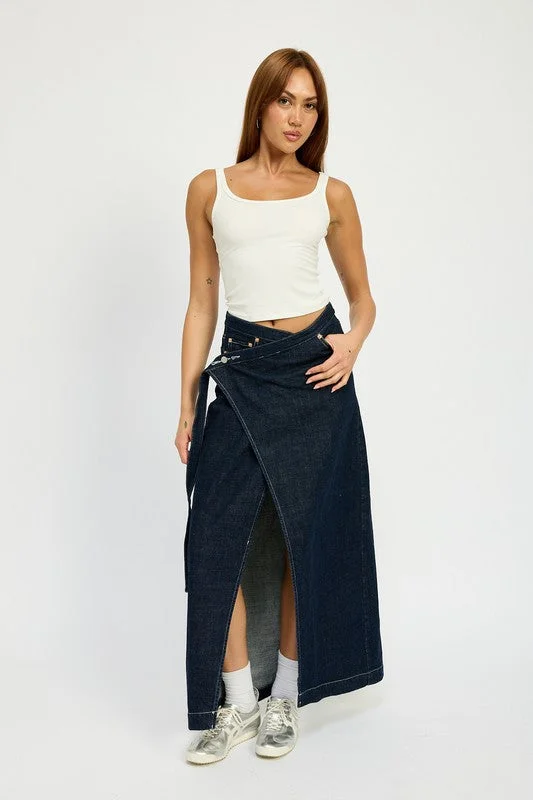 Maxi dress for beach wedding -WRAPPED MAXI DENIM SKIRT