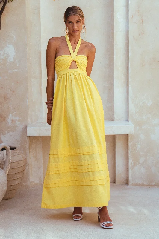 Maxi dress with shimmer fabric -Penelope Halter Linen Maxi Dress