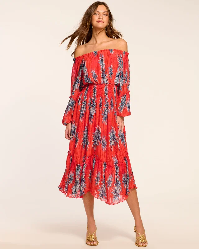 Maxi dress for casual wear -Alyce Smocked Off-The-Shoulder Maxi Dress