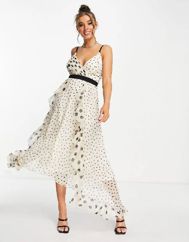 Floral maxi dress -Monochrome Polka Dot Maxi Dress