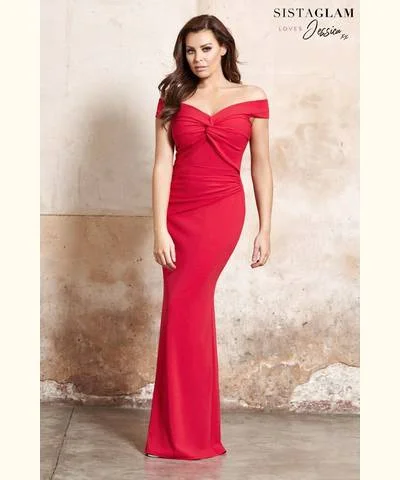 Maxi dress with halter neckline -Red Bardot Maxi Dress