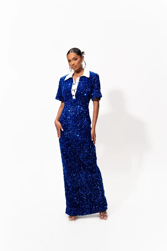 Maxi dress with floral embroidery -DAYA Sequin Maxi Dress in SAPPHIRE