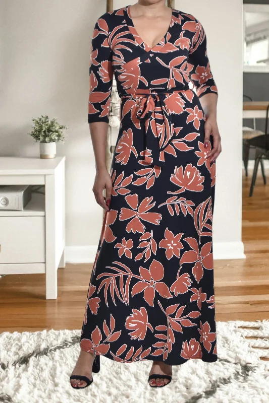 Summer maxi dress -Black And Rust Maxi Tie Dress