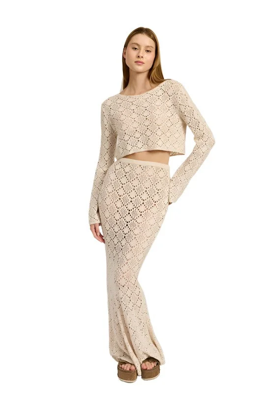 Maxi dress with embellished waist -MERMAID MAXI CROCHET SKIRT