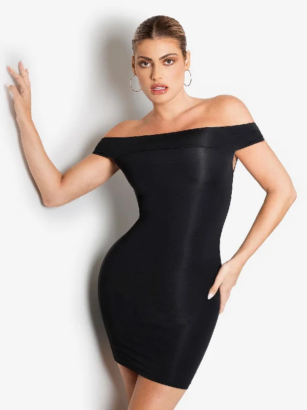 Mini dress for beach party -Shapewear Off-the-Shoulder Bodycon Mini Dress