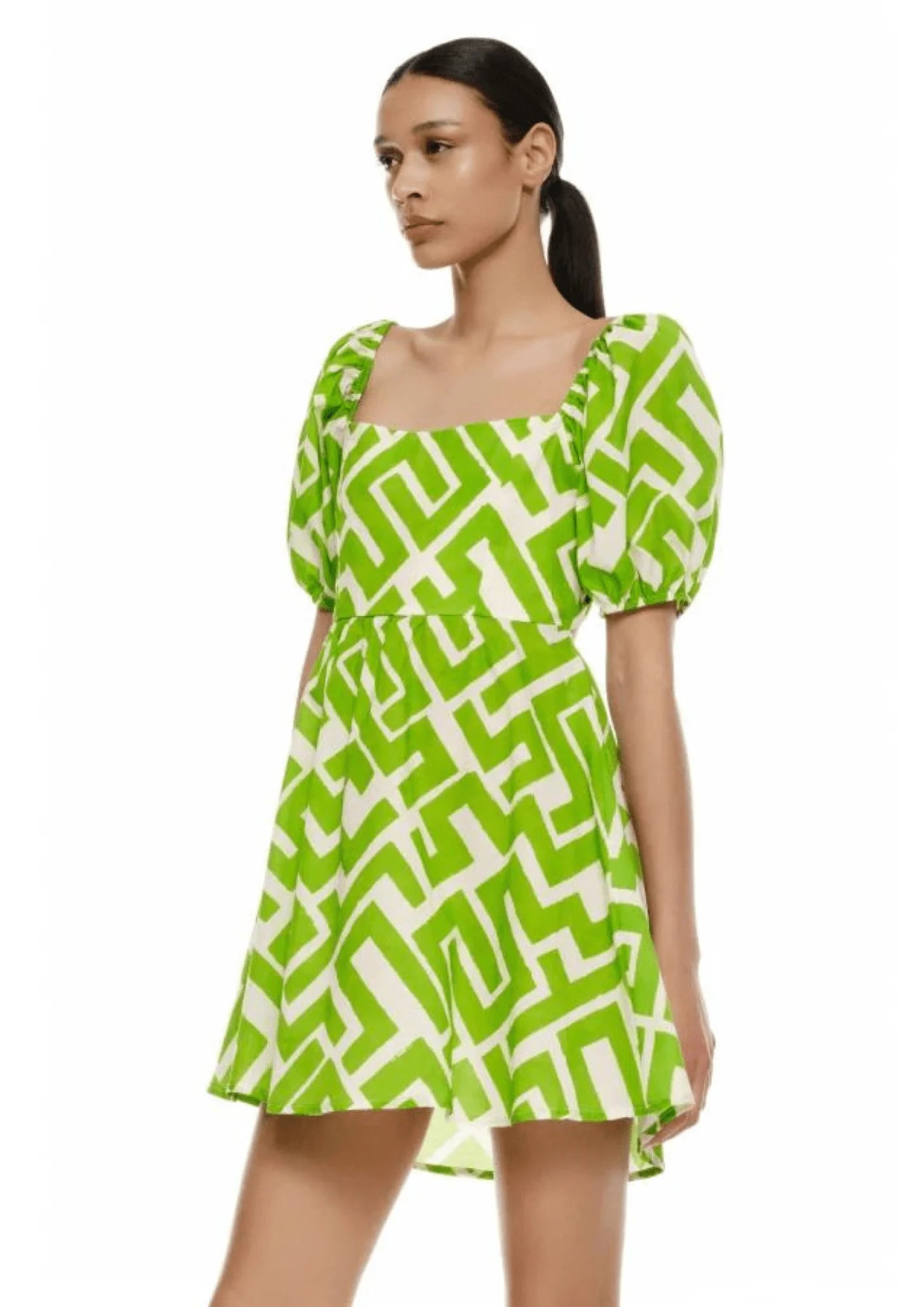 Mini dress with halter neck -GREEN GEOMETRIC MINI DRESS