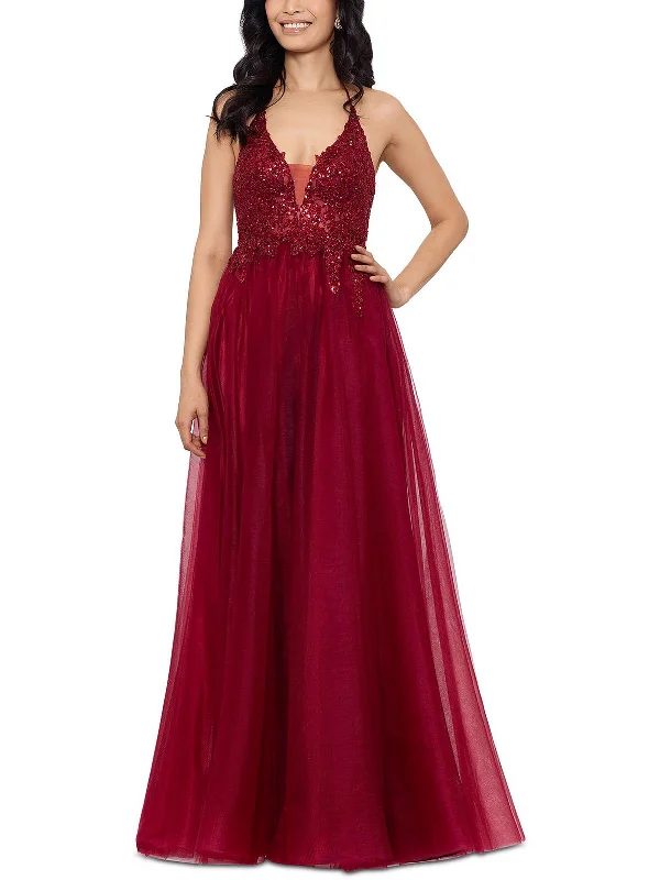 Maxi dress with empire waist -Juniors Womens Sequined Maxi Evening Dress