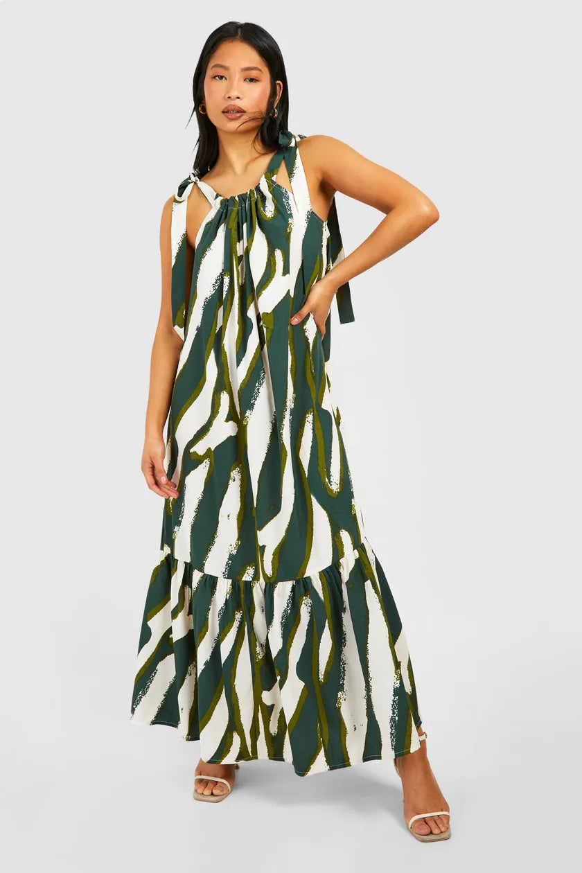 Formal maxi dress -Petite Printed Tie Shoulder Maxi Dress