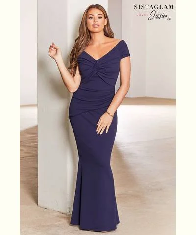 Maxi dress with lace-up back -Bardot Maxi Dress Navy