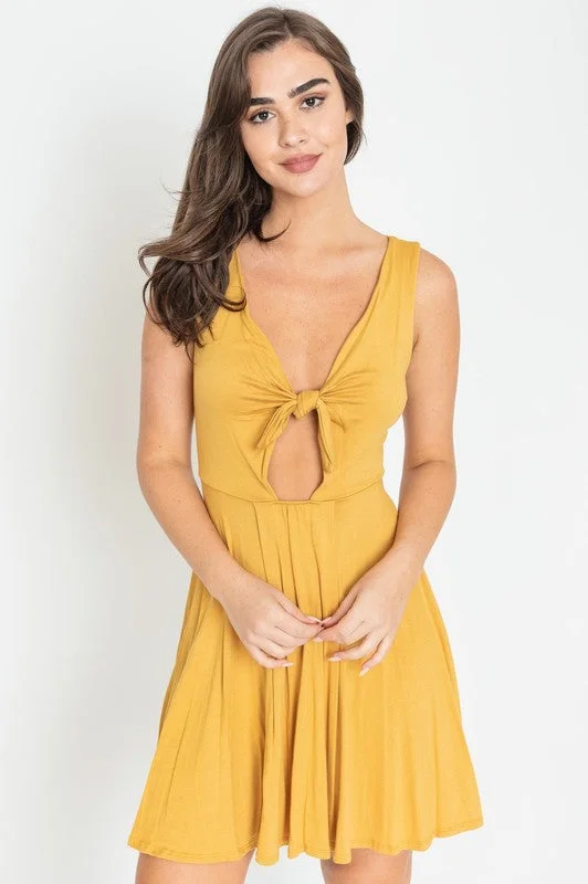 Casual mini dress -Front Knot Mini Dress