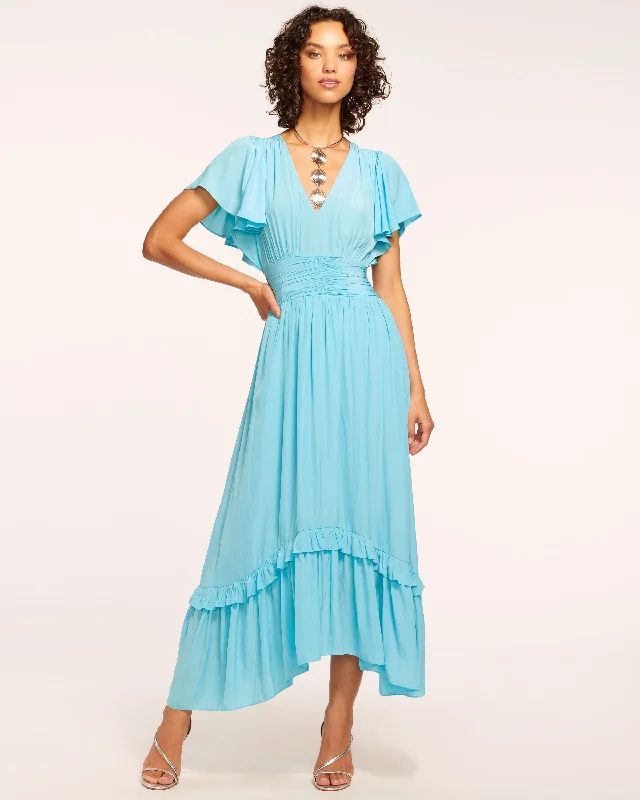 Maxi dress with satin finish -Joanie Short Sleeve Maxi Dress