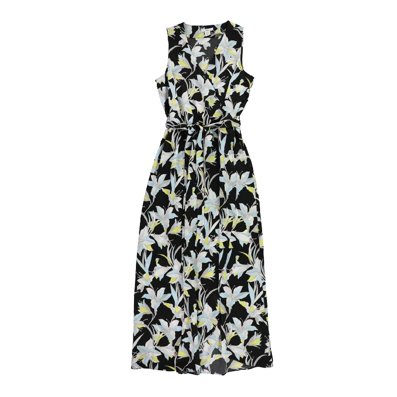 Maxi dress for outdoor events -bar III Womens Floral Printed Maxi Wrap Dress, Black, Medium